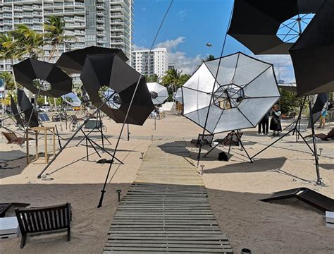 tomás saraceno composes sundial of solar umbrellas on miami 